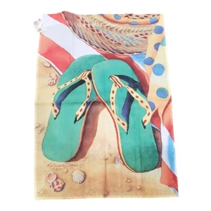 Large House Flag Flip Flops Impressions Cathleen Denis Handpaint Touch - Picture 1 of 4