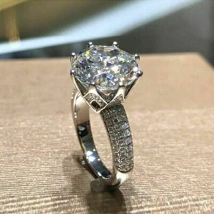 4.50Ct Round Cut Lab-Created Diamond Wedding Women Ring 14k White Gold Plated - Picture 1 of 4