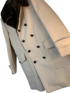 Vintage Clipper Mist Beige Coat Brown Plush Lining Collar Trim Size 40R 9047 - Picture 1 of 8