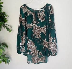 Bird Keepers Womens Shirt Blouse Size 12 Long Sleeve Green Floral Pattern - Picture 1 of 7