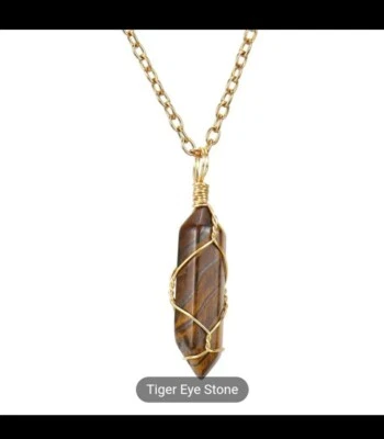 Hand Wound Natural Water Crystal Necklace - Tiger Eye Stone FREE SHIPPING! - Image 1 of 4