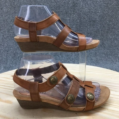 Cobb Hill Sandals Womens 7 M Slingback Brown Leather Slip On Open Toe Wedge Heel - Image 1 of 4