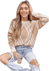 Cupshe Sweater Women’s Large Knit Pullover Geometric Grandpa Retro Chunky 90’s - Picture 1 of 10