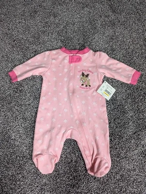 Tiempo de Vacaciones Dormir Talla Recién Nacido Reno Rosa Polkadot Nuevos Días de Nieve  Foto 1 de 4