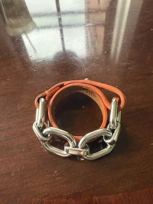 Ralph Lauren Orange Leather & Silver Chain Wrap Bracelet  - Image 1 of 4
