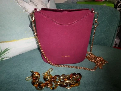 TED BAKER BURGUNDY SUEDE SMALL BUCKET BAG  XBODY CHAIN STRAP + SHORT HANDLE MINT - Image 1 of 4