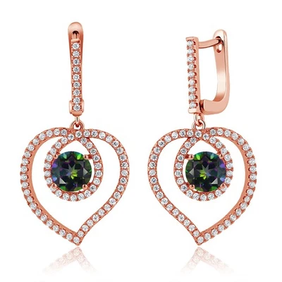 4.40 Ct Round Green Mystic Topaz 18K Rose Gold Plated Silver Earrings - Image 1 of 2