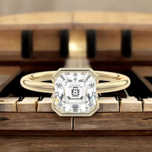 Wedding Ring Asscher Cut 14k Yellow Gold 2 Carat Certified IGI Lab Grown Diamond - Picture 1 of 11