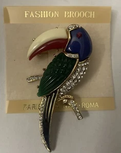 Hattie Carnegie Toucan Bird Lucite Thermoset Rhinestone Brooch 3” Unsigned - Picture 1 of 5