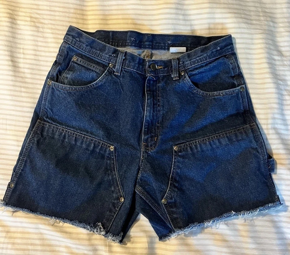 复古 90 年代 Y2K 钥匙工作服 33 Distressed 双膝截止牛仔短裤 — 第 1/4 张图片