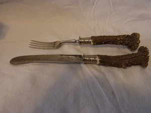 Gabel & Messer Hirschgeweih Griff Antonn Wingen JR Antik Deutsch #CO - Bild 1 von 11