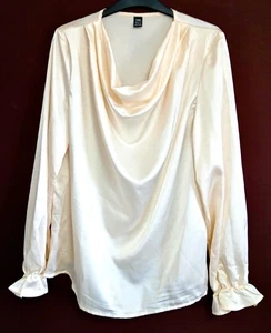 BNWOT, Niay Draped Cowl Neck Top, Ivory, Size xl, chest 36", satin feel, - Picture 1 of 7