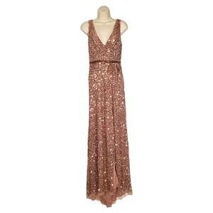 Mac Duggal 5539 High Slit Skirt V-Neck Dress Sequined Wrap Gown Copper Size 4 - Picture 1 of 13