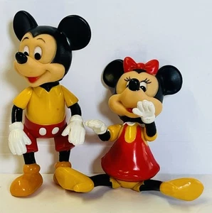 Vintage Walt Disney Productions Vinyl Mickey & Minnie Mouse Poseable Figures - Picture 1 of 4