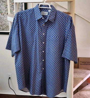 Vintage 90s Style Impact Men’s Short Sleeve Button Shirt Large Cotton Abstract - Image 1 of 4