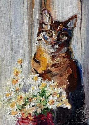 Cat# 215 Original ACEO Oil Painting,  ATC by Lee Ellen Smith - Image 1 of 4