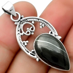 Crown Of Silver Psilomelane - Black Malachite 925 Silver Pendant Jewelry P-1508 - Picture 1 of 5