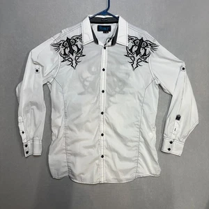 Roar Signature Men’s XL Long Sleeve Button Up White black Tribal Embroidered - Picture 1 of 6