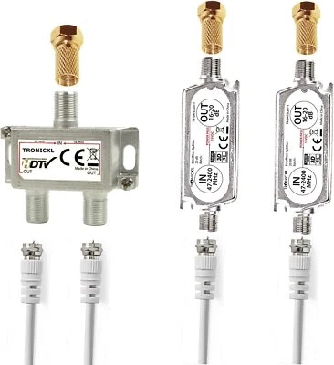 2-Fach Antennenverteiler Splitter 40dB (2 x 20dB) Sat Verstärker digital HD TV - Bild 1 von 4
