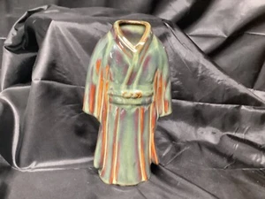 vase kimono green brown glazed 8" - Picture 1 of 6