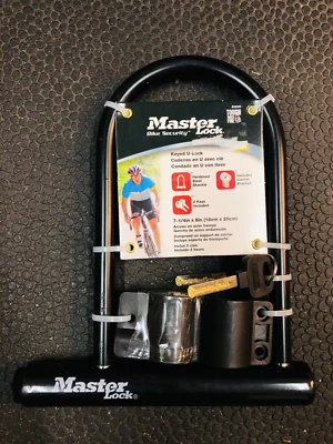 Master Lock Bike Security Key U-Lock 7 1/4"x8" with 2 keys & Carrying Bracket - Image 1 of 3