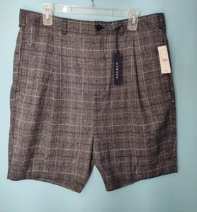 NWT PacSun Shorts Mens 34 Black/Gray Plaid Pleated Poly Blend Belt Loops Pockets - Picture 1 of 6