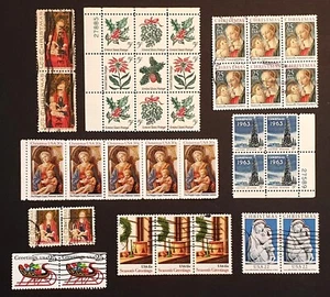 USA America Christmas stamps in 9 multiples from pairs to block of 9 MNH & Used - Picture 1 of 9