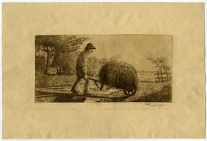 Antique Print-WHEELBARROW-HAY-FARMER-JWR-ca. 1950 - Picture 1 of 1