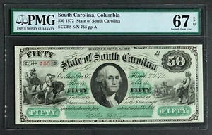 NQC Seriennummer 755 - 1872 $50 State of South Carolina SGU 67 EPQ - Bild 1 von 2