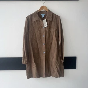 so blue sigrid olsen NEW Long Linen Tunic Shirt. Brown. XL - Picture 1 of 10