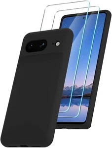 Pour Google Pixel 8 Coque arrière Gel Silicone NOIR + 2 Verres Trempé - Photo 1 sur 3