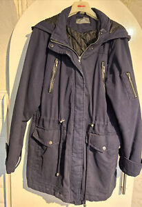 SOUTH Size 16 Women's Long Padded Blue Parka Coat with Hood