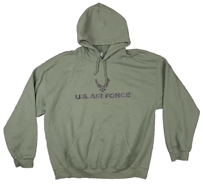 Sudadera con Capucha Verde Para Hombres XL Fuerza Aérea de los Estados Unidos Gráfico Logo Bolsa Bolsillos Cordón USAF Foto 1 de 4