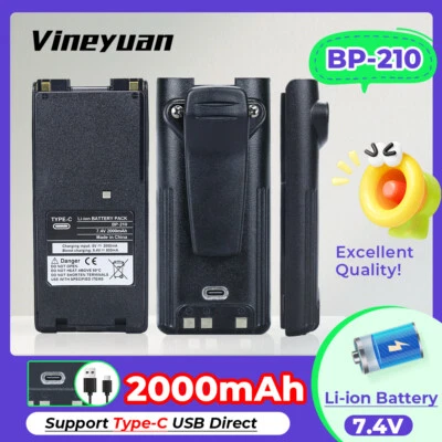 7.4V 2000mAh BP-210 with Type-C USB port Li-ion Battery For ICOM IC-A6 IC-A6E - Image 1 of 4