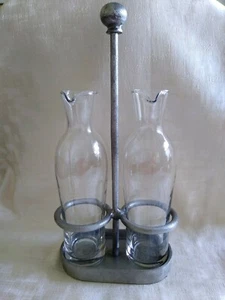 Pottery Barn Glass Cruet Set with Pewter Stand - Picture 1 of 9