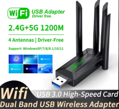 USB Wifi Adapter 1200 Mbps USB 3.0 Stick WLAN Dongle 2.4Ghz 5Ghz Dualband Antena - Bild 1 von 4