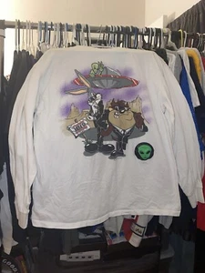 Vtg 1997 Looney Tunes Bugs Bunny Taz Alien MIB Area51 Long Sleeve Shirt White Xl - Picture 1 of 10