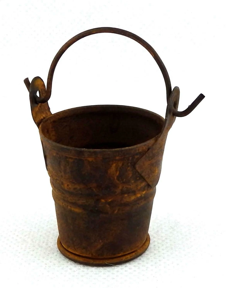 Bambole Casa Old Latta Secchio Miniatura 1:12 Accessorio Anticato Rusty Color - Immagine 1 di 1