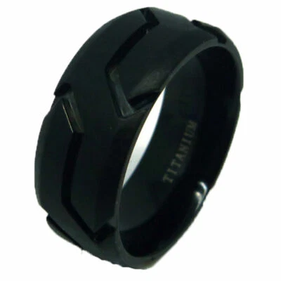9mm Men's Yurman Titanium Rugged Black Groove Pattern wedding band ring  - Image 1 of 2