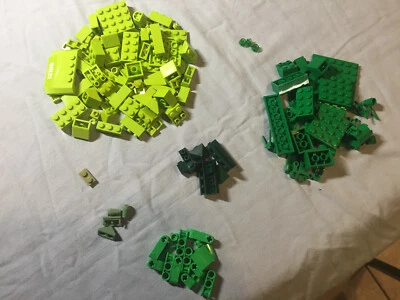 Q Lego Lot 130 Green Assorted Parts Dark Green Lime Plate Connector  - Image 1 of 4