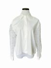 NEW Piazza Sempione Womens Embroidered Sheer Sleeve Shirt Size 38 Optical White