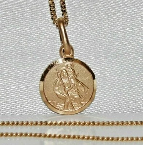 Solid 9ct Yellow Gold on Silver St Christopher Pendant Necklace & 16 " Chain - Picture 1 of 8