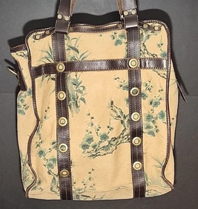 Lucky Brand Vintage Inspired Hobo Tote Palm Leaf Canvas and Leather - Picture 1 of 24