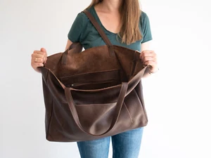 Oversized Slouchy women brown hobo, Shopping leather bag, Tote leather tote - Picture 1 of 4
