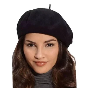 Beret Hat Artist French Style Warm Thick 90% Wool Solid Color for Women Black - Picture 1 of 9