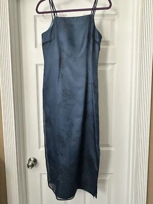 Vestido de cóctel de seda para mujer - talla 4 pequeño - azul con acento floral Foto 1 de 3