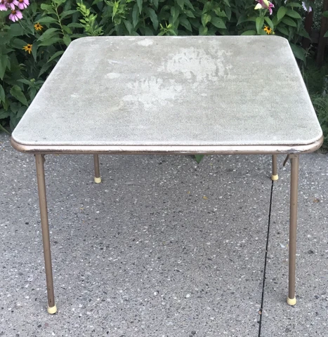 VTG MCM COSCO Tan Beige Indiana USA Folding Card Table Metal Frame Hard Top 35”W Cover