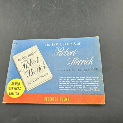 💥 WW2 Armed Services Edition 1055💥The LOVE POEMS of Robert Herrick 🦅1946 Foto 1 de 4