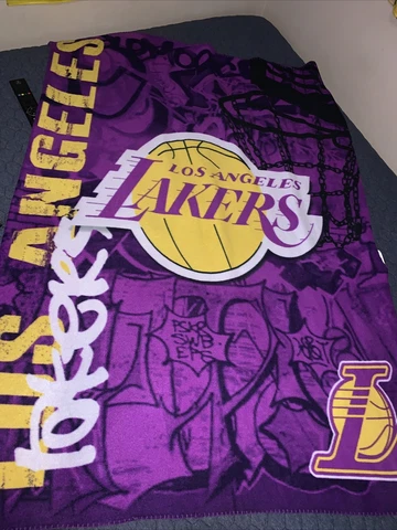 Los Angeles Lakers NBA Fleece Throw Blanket Purple Graffiti 50in x 60in Cover