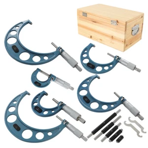 0-6"/0.0001" Premium Outside Micrometer Set W/ Carbide Tip Wooden Case - Picture 1 of 13